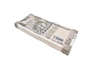 Bundle Prints: Bundle of 500 rupee note indian currency isolated on white background with clipping path