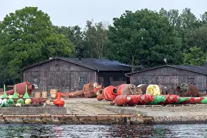 Berth Prints: Buoys, views along River Motlawa, Gdansk, Poland