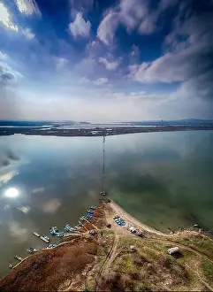 Horizon House Prints: Burgas, Bulgaria. Drone View to the fishing boat harbor