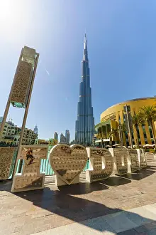 Vanishing Point Prints: Burj Khalifa and I Love Dubai sign by the Lake