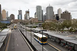 Multistorey Prints: Bus station by Victoria bridge and Central Business District in Brisbane Queensland QLD Australia