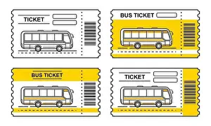 Confirmation Prints: Bus travel ticket, autobus public transport pass outline icon set