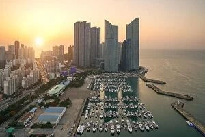 Images Dated 9th November 2017: Busan city skyline view at Haeundae district, Gwangalli Beach with yacht pier at Busan, South Korea