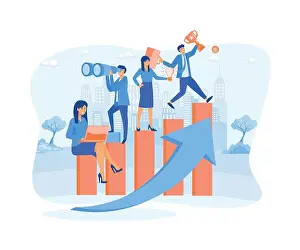 Revenue Prints: Business development. Teamwork help growing revenue