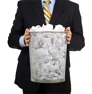 Necktie Prints: Business man in a business suit carrying out the trash