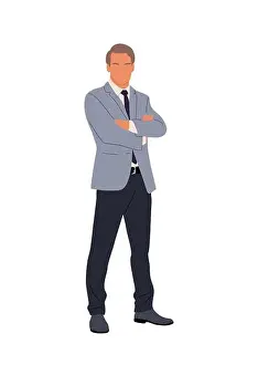 Crossed Prints: Business man character in confident pose isolated