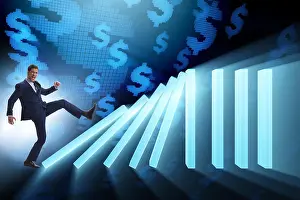 Collapse Prints: Businessman in domino effect business concept