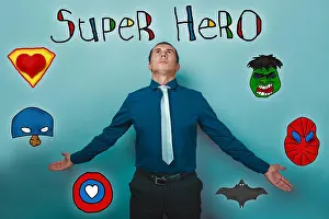 Superhero Prints: businessman man threw back his head spread his arms wide apart s