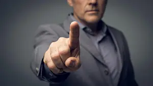 Virtual Reality Prints: Businessman pointing at camera with his index finger