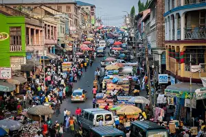 Polluted Prints: A busy and crowded street. Kumasi, Ghana, West Africa