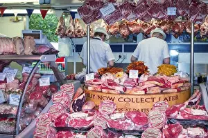 Street Market Prints: Butcher Shop With Lots Of Meat Berkshire UK