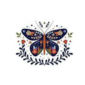 Folk Art Prints: butterfly folk art decoration