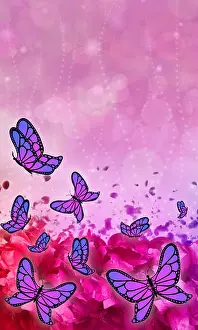 Peony Prints: Butterfly patterned beautiful abstract mobile phone screen wallpaper with flowers