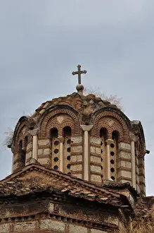 Arched Prints: Detail of byzantine church dome exterior with arched windows