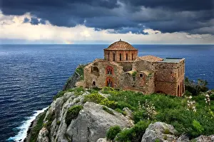 The byzantine church of Hagia Sophia, the only building remaining in good condition on the Upper castle of Monemvasia, Lakonia
