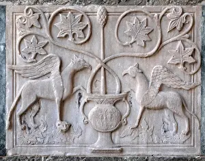 Catholic Religion Prints: Byzantine relief of two griffins