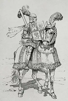 Hoof Prints: Caballero cristiano. Grabado a partir de un códice de la catedral de Burgos