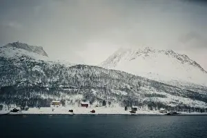 Brim Prints: Cabins in the Lyngen Alps in northern Norway by the arctic ocean