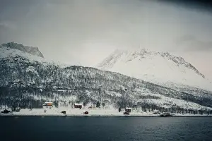 Brim Prints: Cabins in the snow in winter in the Lyngen Alps, northern Norway