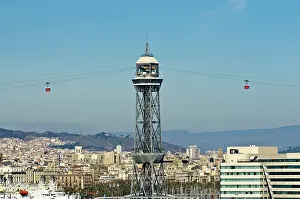 Scape Prints: Cable cars between the port and Montjuic Mountain, Barcelona, Catalonia, Spain, Europe
