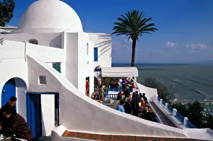 Tunisia Prints: Cafe with sea view Sidi Bou Said Tunesia