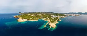 Baleares Prints: Cala Gracio and Calo el Moro beach on Ibiza island, Spain, aerial views