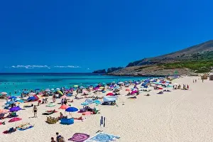 Mesquida Prints: CALA MESQUIDA, MALLORCA, SPAIN - 19 July 2020: People enjoying beautiful sandy beach of on Mallorca