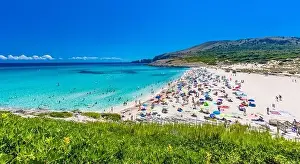 Mesquida Prints: CALA MESQUIDA, MALLORCA, SPAIN - 19 July 2020: People enjoying beautiful sandy beach of on Mallorca