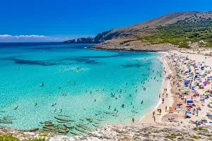 Mesquida Prints: CALA MESQUIDA, MALLORCA, SPAIN - 19 July 2020: People enjoying beautiful sandy beach of on Mallorca