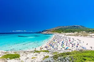 Mesquida Prints: CALA MESQUIDA, MALLORCA, SPAIN - 19 July 2020: People enjoying beautiful sandy beach of on Mallorca