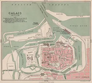 Calais Prints: CALAIS antique town city plan de la ville. Harbour port. Pas-de-Calais 1913 map
