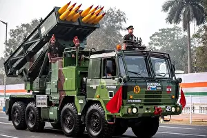 Firetruck Prints: Calcutta, India - January 24, 2023: Indian army practice their parade during republic day