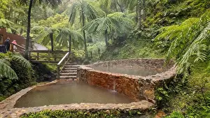Footage Prints: Caldeira Velha hot springs with thermal water pools on Sao Miguel Island, Azores