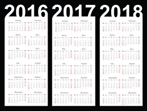Weekly Prints: Calendar for 2016, 2017 and 2018 year