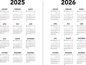Tracker Prints: Calendar 2025 and 2026 vector templates start Monday simple design
