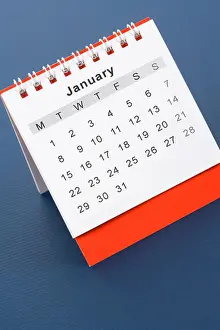 Calendar Date Prints: Calendar January close up with blue background