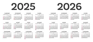 Universal Prints: Calendar template 2025 2026 isolated on white background