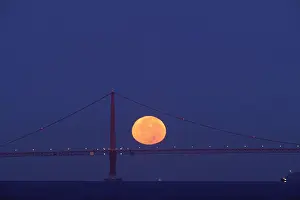 Moonlight Prints: California, San Francisco Bay, Moon behind Golden Gate Bridge