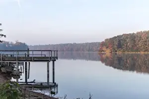 Water Reflection Prints: Calm autumn morning at Straussee lake
