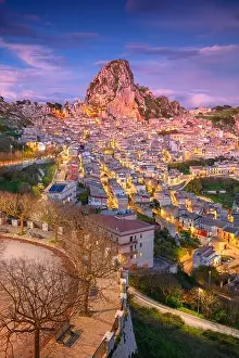 Caltabellotta, Sicily, Italy. Aerial cityscape image if historic town Caltabellotta in Sicily at dramatic sunset