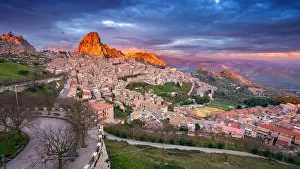Agrigento Prints: Caltabellotta, Sicily, Italy. Cityscape image if historic town Caltabellotta in Sicily at dramatic sunset