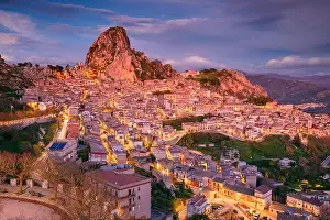 Caltabellotta, Sicily, Italy. Cityscape image if historic town Caltabellotta in Sicily at dramatic sunset