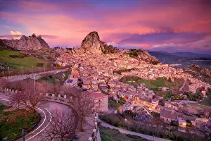 Caltabellotta, Sicily, Italy. Cityscape image if historic town Caltabellotta in Sicily at dramatic sunset