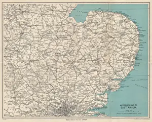 Ward Prints: CAMBRIDGE AND EAST ANGLIA MOTORISTS MAP. Cambridgeshire. WARD LOCK 1946