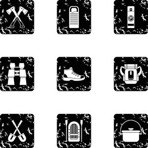 Paddle Prints: Camp icons set, grunge style