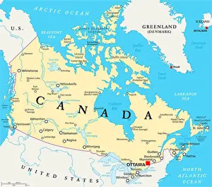 Lake Ontario Prints: Canada Political Map with capital Ottawa