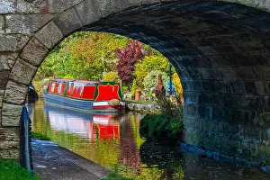 Inland Prints: Canal barge or narrow boat moored on the Shropshire Union Canal near Gnosall, UK