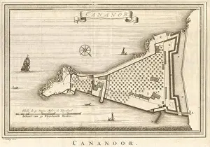 Voyages Prints: Cananor'. India. Kannur town city plan, Kerala. BELLIN / SCHLEY 1755 old map