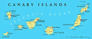 Lanzarote Prints: Canary Islands Political Map with Lanzarote