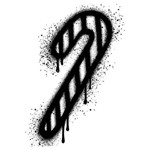 Santa Hat Prints: Candy Cane graffiti with black spray paint. vector illustration